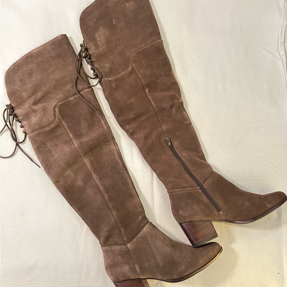 Brown Suede Knee-High Boots